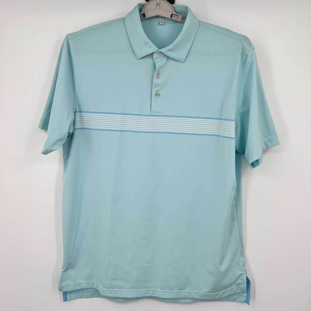 Peter Millar Summer Comfort Polo Shirt Mens Large Blue Striped Golf‎ Performance